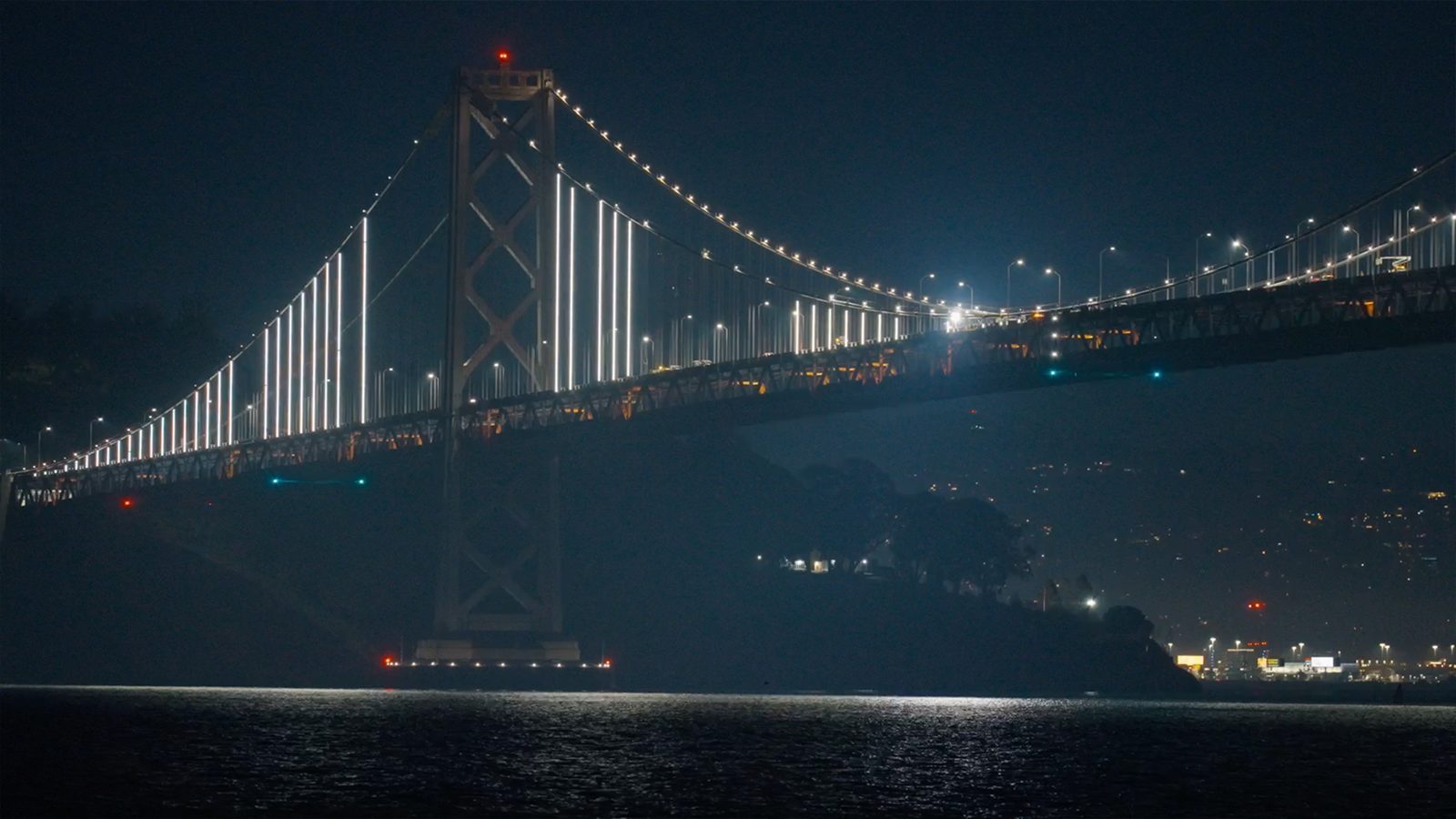 Bay Bridge lights at night