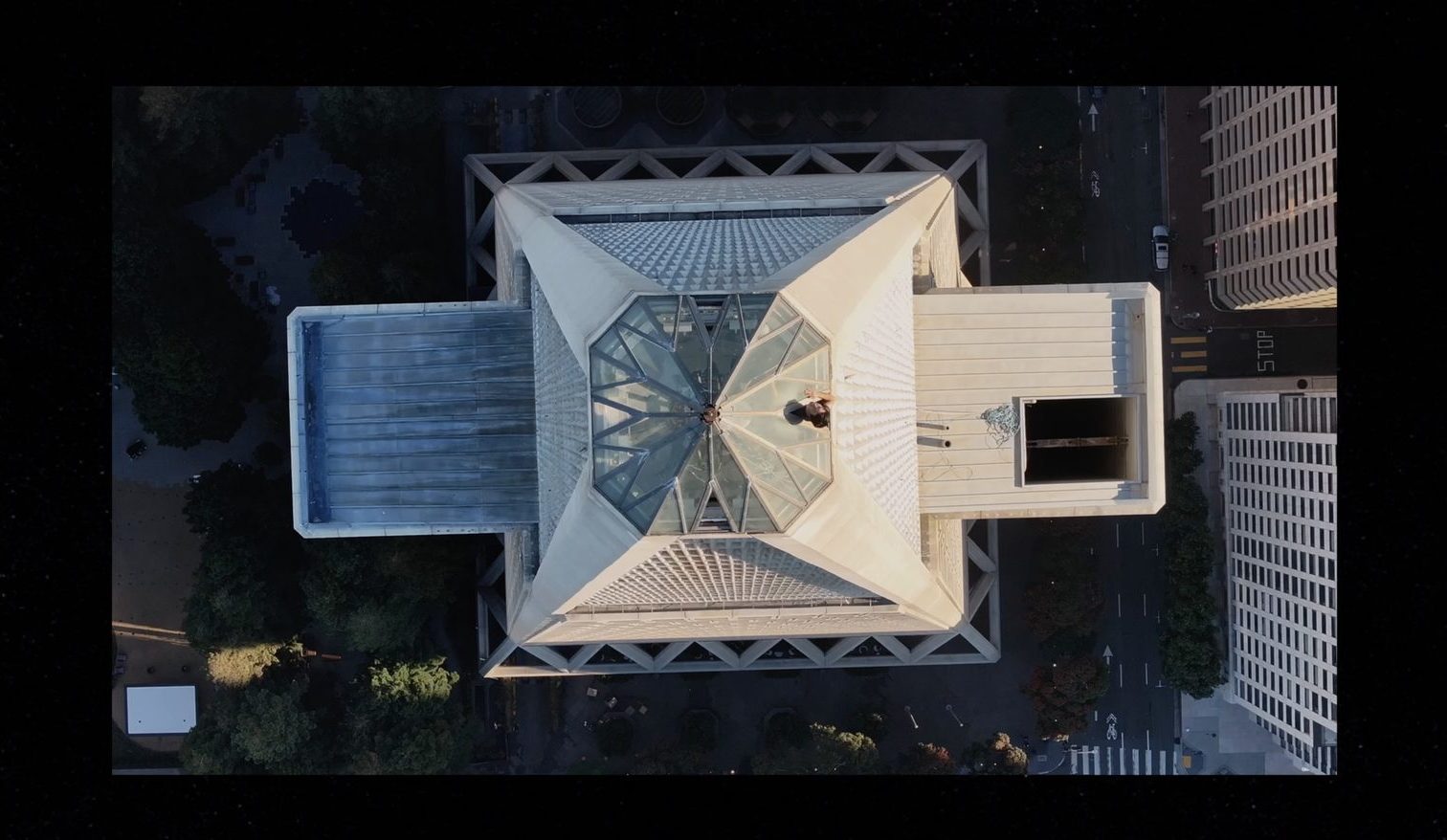 aerial view of a building top