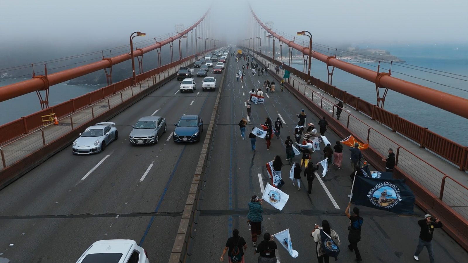 a community march on the Golden Gate Bridge